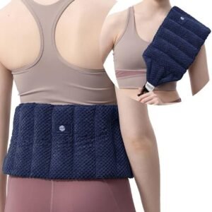 UNCN Large Microwave Heat Pack for Lower Back Pain Relief with Adjustable Strap| Wheat Bags Microwavable for Belly, Lumbar, Neck & Shoulder, Cramps, Menstrual, Muscle Spasms| Back Heat Pack （navy blue）