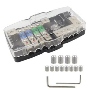 Power Distribution Block, Fused Power Distribution Block Car Audio 4 Way MIDI Fuse Block for Auto UTV Boat Stereo Amp