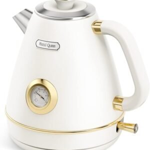 Hazel Quinn Vintage Electric Tea Kettle with Thermometer, 1.7 L, White