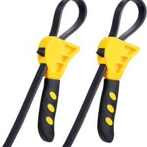 Adjustable Strap Wrench 2 Pack, Oil Filter Removal Tool with Rubber Belt, Universal Plumbers Wrench for Pipes Jars Professional