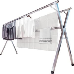 2.4 Meters Clothes Drying Rack, Drying Rack Clothing Folding Indoor Outdoor, Heavy Duty Stainless Steel Laundry Rack, Portable Large Garment Rack with 20 Windproof Hooks