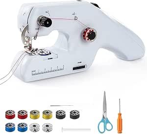 Handheld Sewing Machine, TECNOVO Double Thread Hand Sewing Machine Portable Handy Beginner Electric Sewing Machine, Quick fix, for Cloth Fabric Curtain DIY Home/Travel Repair Mini Sewing Machine