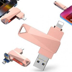USB Flash Drive, 2TB Phone Photo Storage Stick, Four-in-One Phone Memory Stick with Adapters, High-Speed Portable USB Drive for iPhone, PC, iPad and Multiple Devices (Pink)