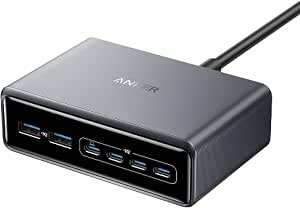 Anker Prime USB C Charger, 200W 6-Port GaN Charging Station, USB-C PD Fast Charging Desktop Charger, Compatible with iPhone17/16/15/14 Series, Samsung, MacBook, Dell and More