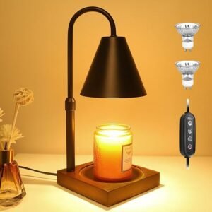 Candle Warmer Lamp,Modern Wax Melt Warmer with Dimmable Timer,Adjustable Height Candle Lamp for Jar Candles, 2 Bulbs,Flame-Free & Safe,for Home,Bedroom,Yoga Ambient Decor