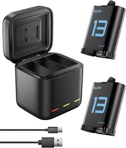 TELESIN Hero13 Battery Charger Kit, 2-Pack Batteries & Triple Charging Case