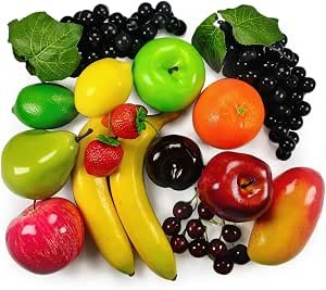 Artificial Fruits Pack, Fake Fruits for Home Decor, Simulation Fruit Set, Party Chirstmas Decortion, Fruit Modle for Photoshoot, Fake Strawberry, Mango, Bananas. Total 20 Pieces/Set