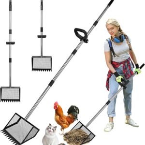 Foandbevi Large Carbon Steel Chicken Poop Scooper Rake with Ergonomic Grip