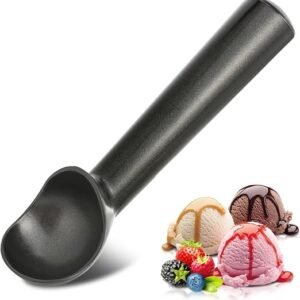 Heavy Duty Durable Ice Cream Scoop, 18 cm Aluminium Scooper, Nonstick Anti-Freeze Design for Gelato, Cookie Dough, Sorbet, Almond (Black)