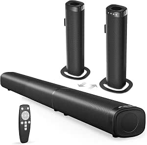 Soundbar for Smart TV, 100W Sound Bar Bluetooth 5.3 Soundbar, 2 in 1 Detachable Home Speaker Bass Effect, Home Theater Surround Sound, ARC/Optical/AUX/USB Connections, for TV/PC/Projectors