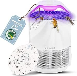 QUASH Indoor Fly Trap – Non-Zapper Mosquito & Bug Catcher with UV Light, Suction Fan & Sticky Glue Board – Safe & Effective Fly Swatter for Mosquitoes, Gnats, Mozzies, & Moths (White)