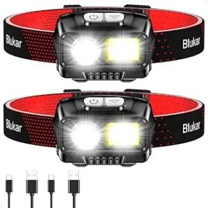 Blukar Head Torch Rechargeable, 2 Pack Super Bright Headlamp-8 Modes