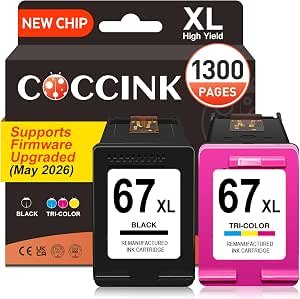 COCCINK 67XL Ink Cartridges for HP 67 DeskJet 2800e 2820e 2823e 2700e 2720e