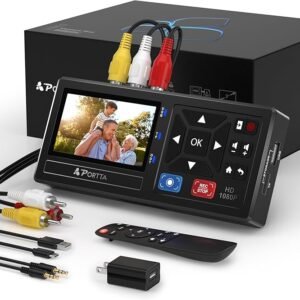 Portta VHS to Digital Converter, Video to Digital Recorder with Remote, Compatible with VHS, VCR, DVR, DVD, Hi8, Mini DV, Gaming Consoles (VCR, VHS/DVD Player, Camcorder Required)