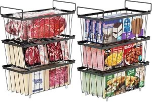 Deep Freezer Organizer Bins, Stackable Chest Freezer Organizer Bins for 7 Cu Ft Chest Freezers Organization, Wire Basket for Sorting Frozen Food (Black 6 PCS)