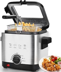 2.5L Deep Fryer (1000W), Stainless Steel with Temperature Control, Oil Marking, Non-Stick Basket, 1.5L Oil Capacity, Dishwasher safe, Removable Basket, Digital Timer, Viewing Window, Siver