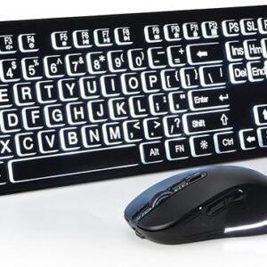Large Print Wireless Keyboard and Mouse - White Backlit Keyboard, Oversize Letters Keys Easy to See and Type, Rechargeable Keyboard and Mouse with Light Up Key, Compatible for PC (Single Color)