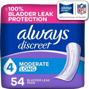 Always Discreet, Incontinence Pads, Moderate, Long Length, 54 Count