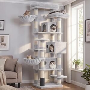 Hey-brother Cat Tree, Multi-Level Tower with 3 Condos, Hairbrush, MPJ035-MW