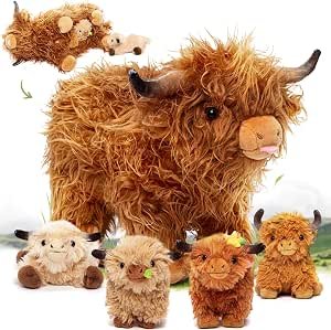 OUOZZZ 5-in-1 Highland Cow Stuffed Animals Soft Toys Set