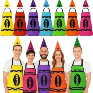 7 Pack Crayon Costume Halloween Book Week Costumes Adult Waterproof Funny Apron Cosplay with Hat for Family Teacher (7, Crayon Costume, Adult)