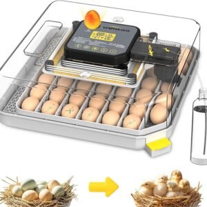 Incubator for Hatching Eggs, 48 Egg Incubator with Automatic Turning and Humidity Temperature Control, Egg Candler, for Ducks/Quail/Goose/Pigeon, 360° View with Clear Window