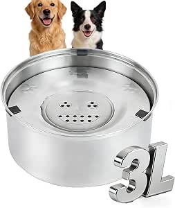 3L Dog Water Bowl 101oz Stainless Steel Dog Bowl No Spill Large Capacity Dog Food Water Bowl Slow Water Feeder, Spill Proof Pet Dispenser Vehicle Carried Travel Bowl for Dogs, Cats