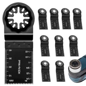 10Pcs Oscillating Multitool Blades, Quick Release Multi Tool Blades for Wood/Plastic/Hard Material, Universal Fit Oscillating Tool Blades Compatible with Most Major Brands