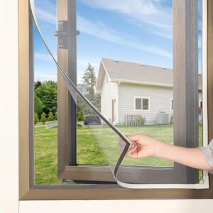 Sopco DIY Magnetic Window Fly Screen: Adjustable Mesh Fits Max – White Frames & Grey Fiberglass Mesh MAX57‘’*35‘’(145 * 89cm)