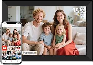 Frameo 10.1 Inch WiFi Digital Picture Frame, HD IPS Touchscreen Digital Photo Frame Electronic, 32GB Storage, Auto-Rotate, Wall Mountable, Share Photos/Videos from Anywhere (Black)