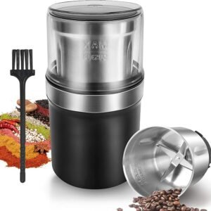 Electric Coffee Grinder & Spice Grinder, 3.5oz /100g Capacity, Dual Leaf Stainless Steel Blade for Coffee Beans, Herbs, Nuts - Perfect for Home, Kitchen, Camping (Black)